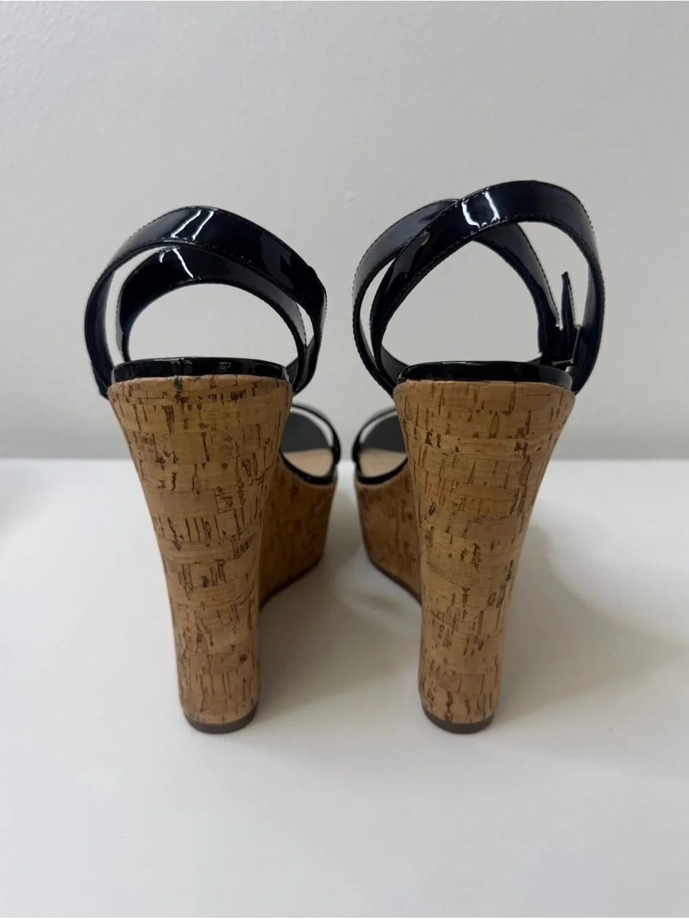 BRAND NEW SCHUTZ Black Patent Cork Platform Wedge Sandals Size 9.5